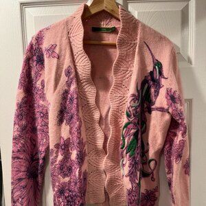 Oilily Womens Open Front Cardigan Cashmere Sweater Long Sleeve Tie Waist L